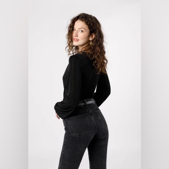 NWT Band Of The Free AGGIE BLACK COWL NECK BODYSUIT Bohemian Balloon Sleeves - Picture 2 of 5